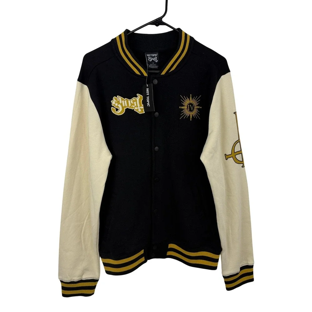 Hot Topic Jacket Mens Small Black Ghost Band Papa Emeritus Varsity Bomber NWT